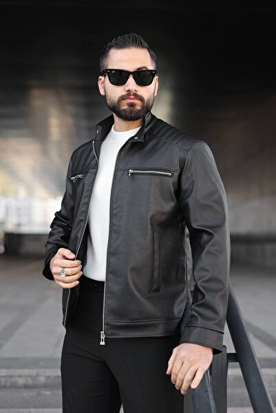 BASEL.CO Shoulder Detailed Double Zipper Leather Jacket