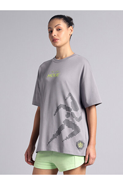 Cult By Styli Women Grey On The Move Graphic Oversized T-Shirt