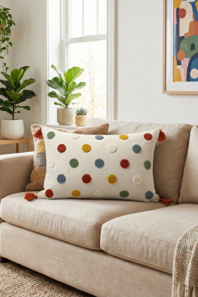 cottoncloth غطاء وسادة مزخرف ملون منقط ومطرز بشراشيب مقاس 35x55 سم من القطن و...