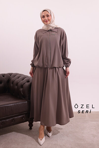 Mogi Butik Zipper Detailed Shirt Collar Woven Skirt Hijab Suit 3166 – Special...