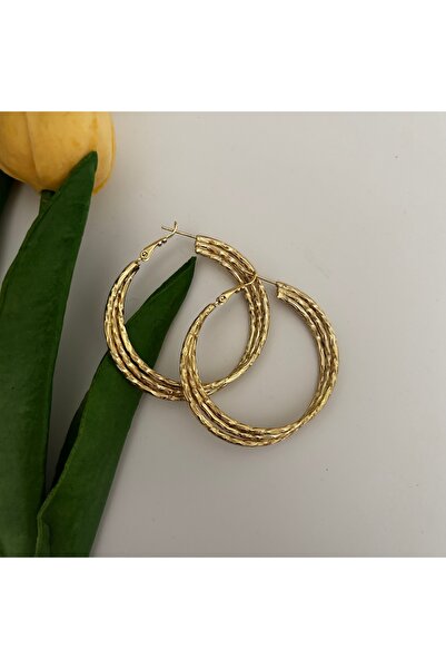 XUPING JEWELRY Xuping 14K Renginde Lazer Kesimli Döner Halka Küpe