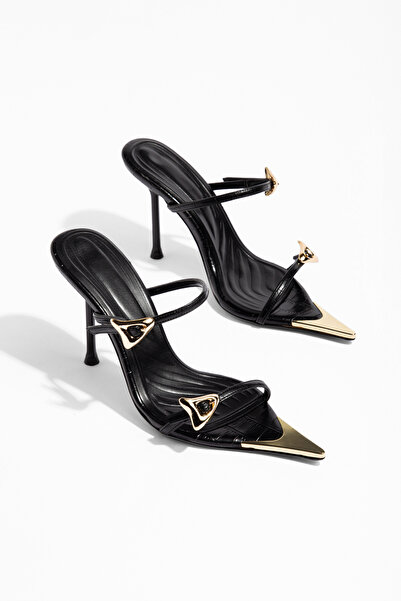 camaiore Women's Black Thin Heeled Shoes Design Slippers