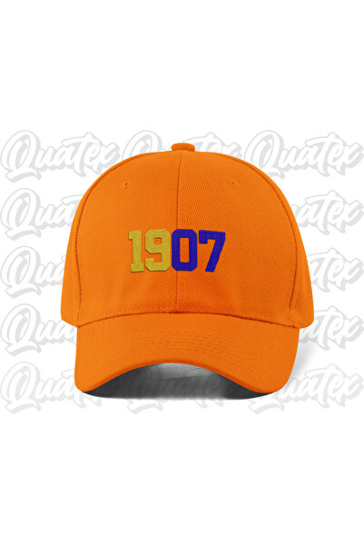 QUATEX 1907 Yellow Navy Blue Embroidered Hat - Orange Color 100% Cotton Gabar...