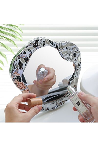 gaman Dalga Görünümlü Çerçeveli Gümüş Renk Dekoratif Masa Üstü Makyaj Aynası ...