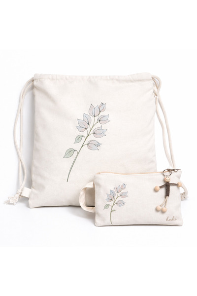 hodie collection Bougainvillea Printed Raw Fabric Backpack and Makeup Bag Set