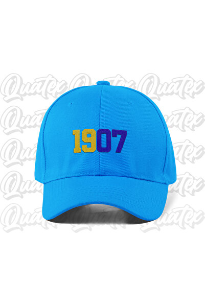 QUATEX 1907 Yellow Navy Blue Embroidered Hat - Blue Color 100% Cotton Gabardi...
