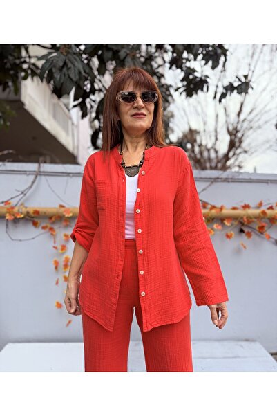 DenizEge Muslin Judge Collar Shirt Pomegranate Flower