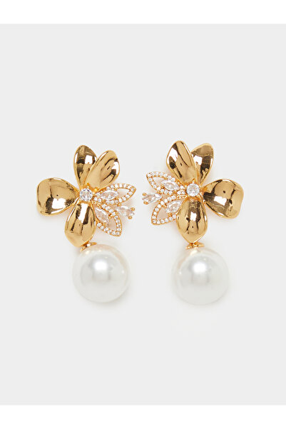 Styli Gold Flower Pearl Drop Earrings