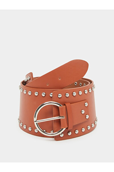 Styli Brown Studded Wide Waist Belt