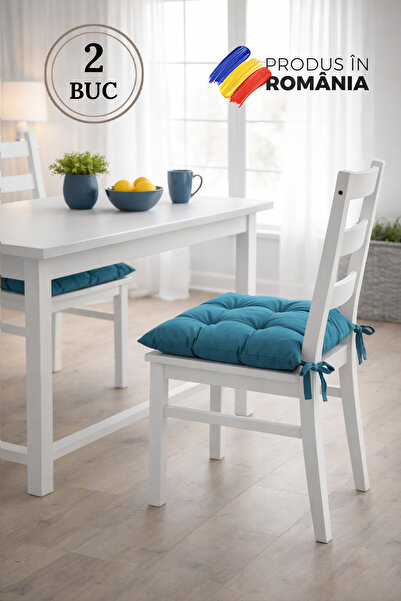 Bangsonic Set of 2 Turquoise Chair Cushions, 37x37 cm, Quilted Design, Indoor...