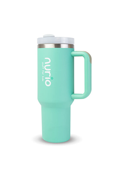 Nurio Sticla Termica Din Inox Cu Pai si Maner Nurio- Verde Pastel