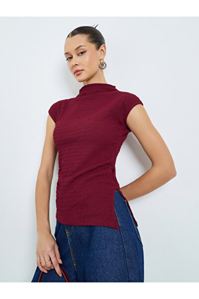 Styli بلوزة بدون أكمام من ذو ملمس بارز بلون بورغندي