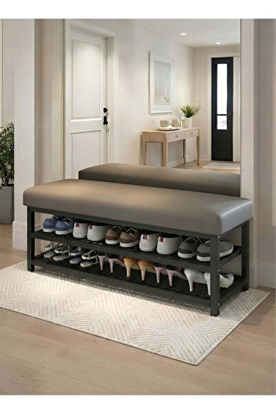 M SMART خزانة أحذية أنيقة وعصرية، 100×32×15 سم - مع مقعد تخزين جلد من طبقتين،...