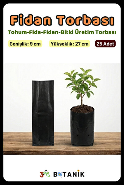 3A BOTANİK Fidan Torbası, 9x27 cm, Fidan Poşeti, Fide Torbası 25 Adet Fidan Tüpü