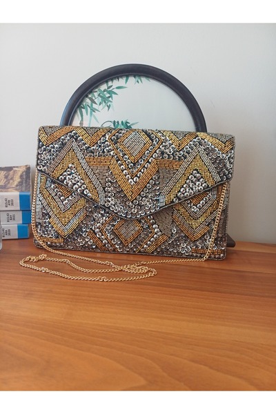 ARDSU حقيبة مطرزة يدويًا، بنقوش هندسية، مزينة بالخرز والترتر