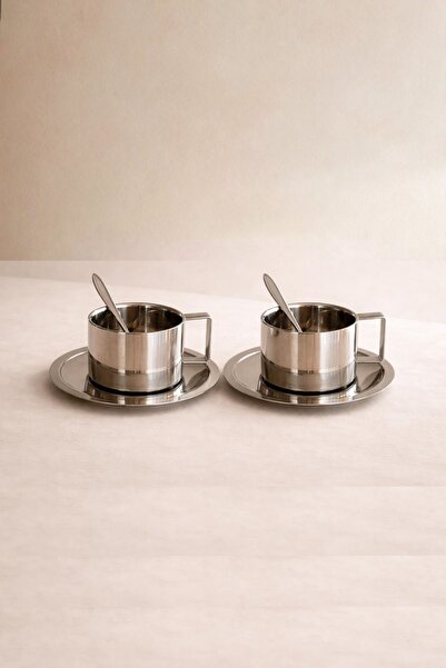 Gaia Concept 2’li Paslanmaz Çelik Kahve Fincanı Seti 6 Parça Tabaklı Kaşıklı ...