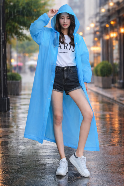Taimi Portable EVA Transparent Rain Poncho, Unisex Reusable Hooded Raincoat, ...