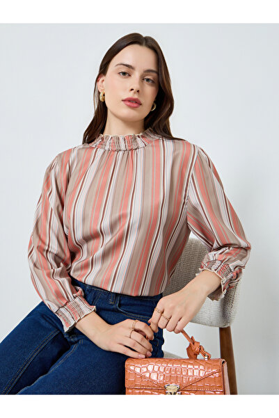 Styli Women Striped Ruffle Neck Blouse