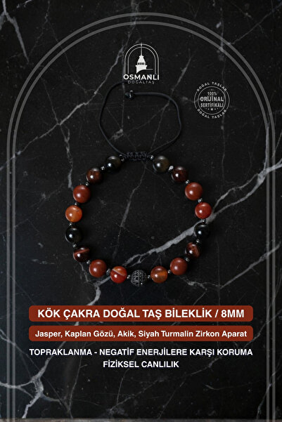 OSMANLI DOĞAL TAŞ Certified Root Chakra Natural Stone Macrame Bracelet / 8mm