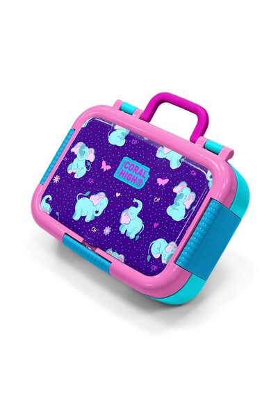 Coral High Kids Purple Pink Elephant Patterned Stainless Steel Lunch Box 39293