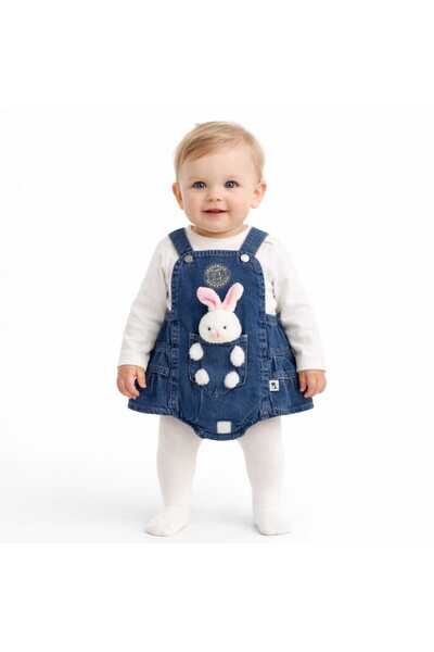 CROCODAYS Girl's Baby Jeans Overalls with Rabbit and Badge, 2-Piece Set (6/9/...
