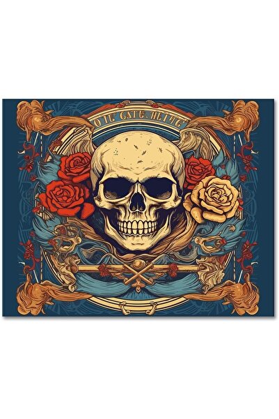 Other Pictură pe Numere Craniu cu Flori - Stil Modern, Pânză Bumbac, Vopsele ...