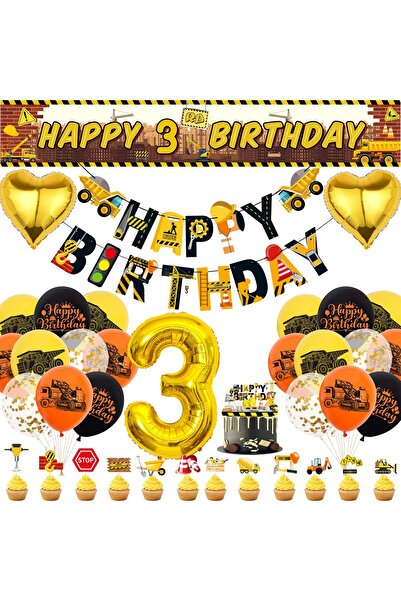 Other Excavator Birthday Decoration Set - Construction Theme, 3 Years - Ballo...