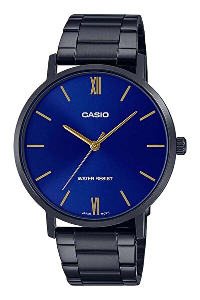Casio Men's Minimalistic Black IP Stainless Steel Blue Dial 3-Hand Analog Watch