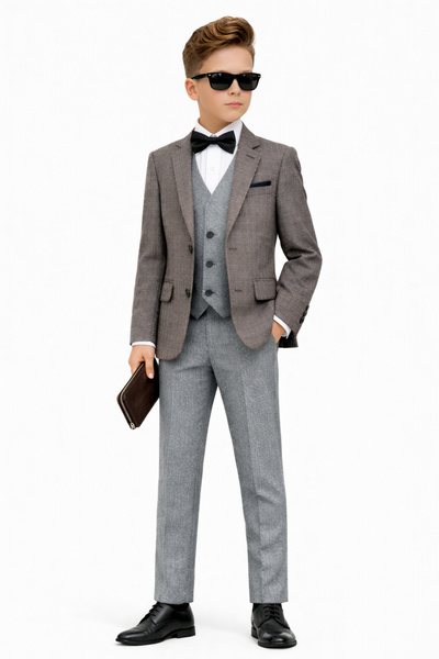 AHENGİM Costum sport cu dungi texturate, slim fit, pentru băieți AK195-196