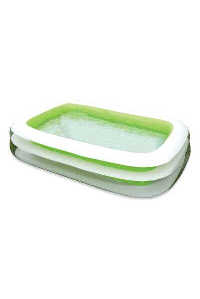 Intex مسبح عائلي مستطيل قابل للنفخ من مادة PVC، أبيض وأخضر