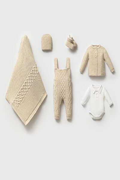 Nipperland Çaren Kids- Unisex Wool Honeycomb Motif 6-Piece Knitwear Set-Blank...