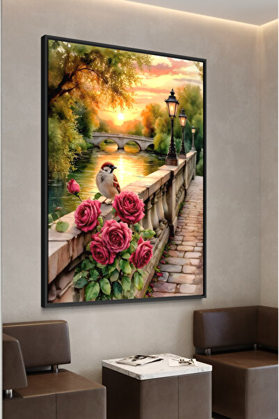 ARTAN GALLERY İtalyan Kadife Duvar Tablosu | Gün Batımı Gül Manzarası | Yağlı...