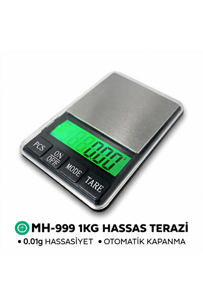 1 Kg 0.01g Profesyonel Hassas Dijital Terazi – Paslanmaz Çelik Cep Terazisi – Yeşil LCD Ekran