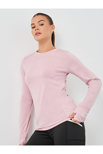 Styli Melange Round Neck Top with Thumbhole Detail