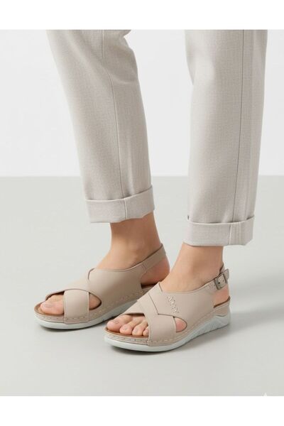 İLOLİCA Γυναικεία σανδάλια από γνήσιο δέρμα εσωτερικά και εξωτερικά, μπεζ χρώ...