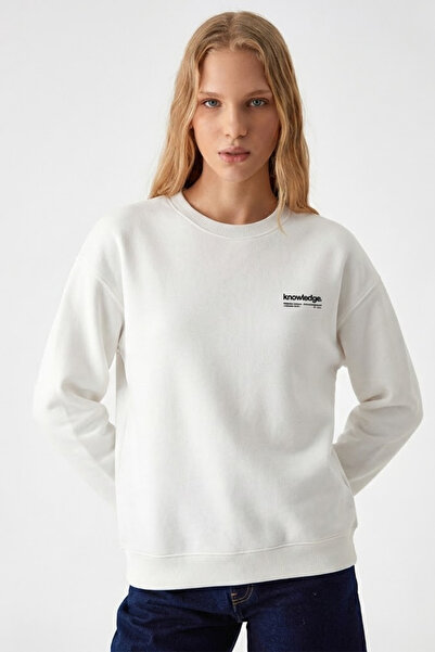 COMBİNE MİCHAİL Hanorac ecru cu imprimeu text pe piept pentru femei