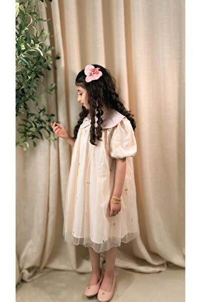 gmax Girls' dress with a collar and floral embroidery