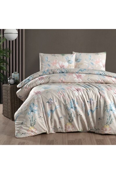 First Choice Διπλό Λινό Βαμβάκι ranforce Amaris Beige με λουλούδια