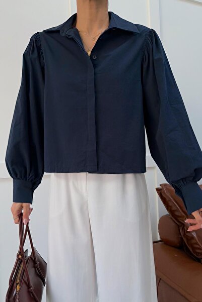 mylove Balloon Sleeve Shirt Navy Blue