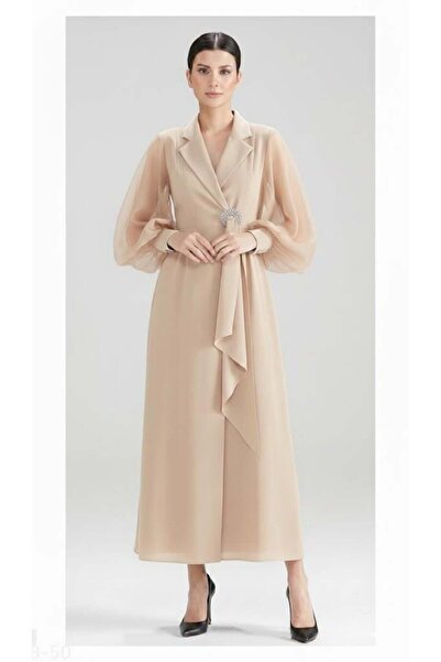 CLIO KOLLARI ŞİFONLU UZUN CEKETLİ BÜYÜK BEDEN TAKIM