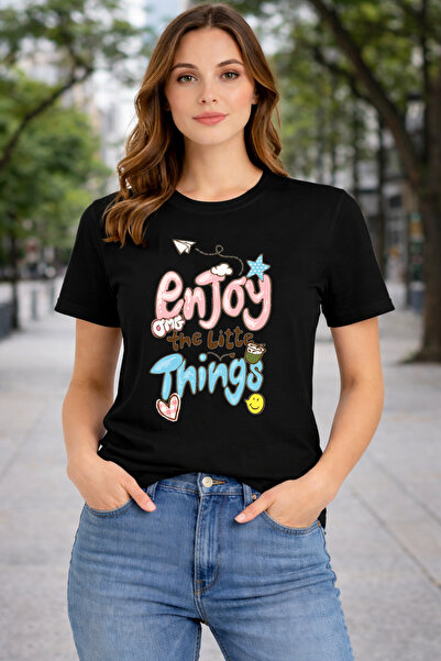 herkesemoda Απλό μπλουζάκι με λεπτομέρεια κειμένου "Enjoy Things"