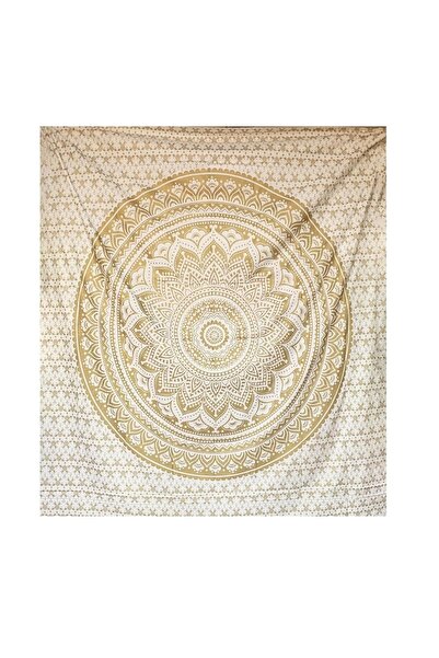 Other Tapiserie de Perete Boho Mandala, Cuvertura sau Patura, Alb-Auriu, 208 ...