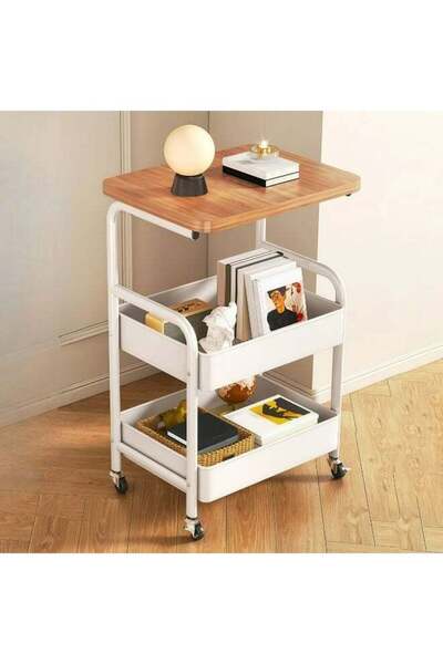 BLOOMING TIME عربة تخزين بثلاثة أرفف مع سطح طاولة، وعجلات متحركة، سهلة التركي...