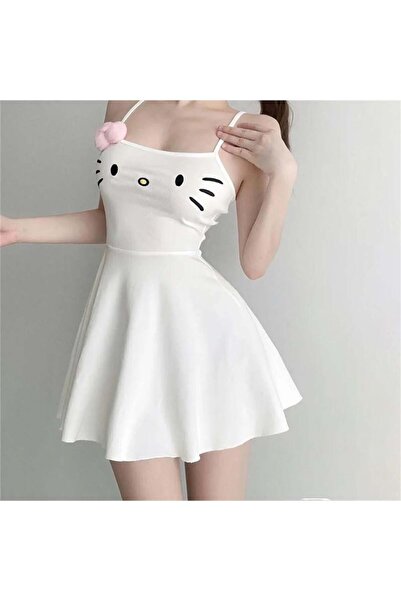 harmony factory White Hello Kitty Face Strap Dress Women Gothic Streetwear