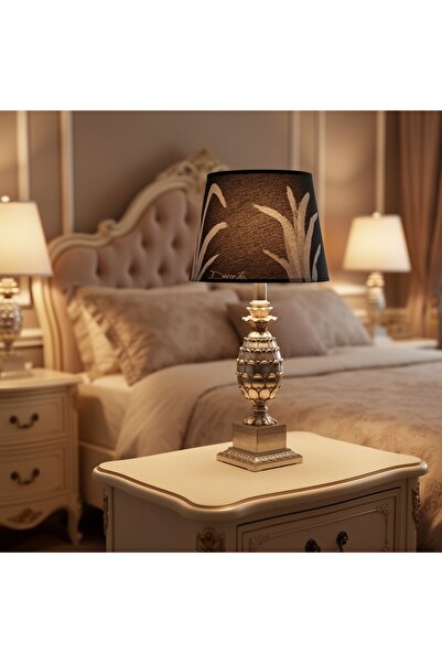 DecorKa Elegant table lamp with silver leaf and hand-painted black lampshade ...