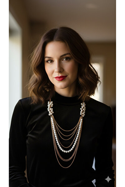 PETEK AKSESUAR Long Pearl Chain Multi-Stylish Necklace