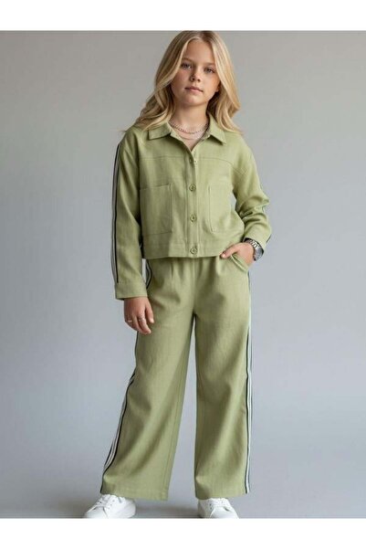 Zekids Jachetă pentru fete cu design cu nasturi și detalii cu dungi