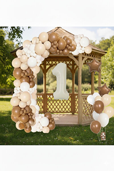 KAR TANESİ 1 Yaş Krem Kraft Bannerli Kahve Beyaz Konsept Doğum Günü Seti