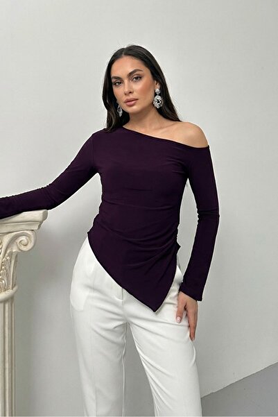 spirituel Bluză de damă, cu un singur umăr, asimetrică, cu șnur lateral, cu m...