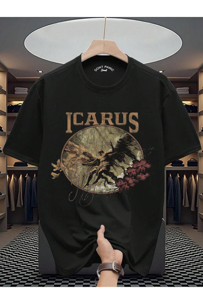 Rivox Unisex Black Oversize T-Shirt Cotton Fabric with Icarus Print